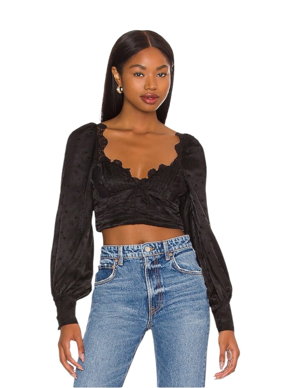 For Love & Lemons Liz Black Crop Top